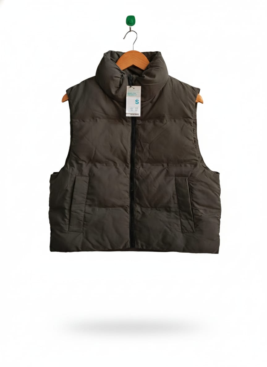 PRIMARK|S|BUST 21|DARK GREEN OLIVE PUFFER VEST
