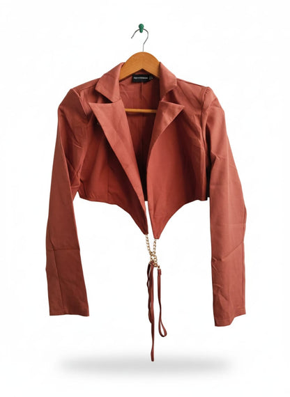 PRETTY LITTLE THING|XS|S|BROWN CHAIN TIE CROP SHIRT