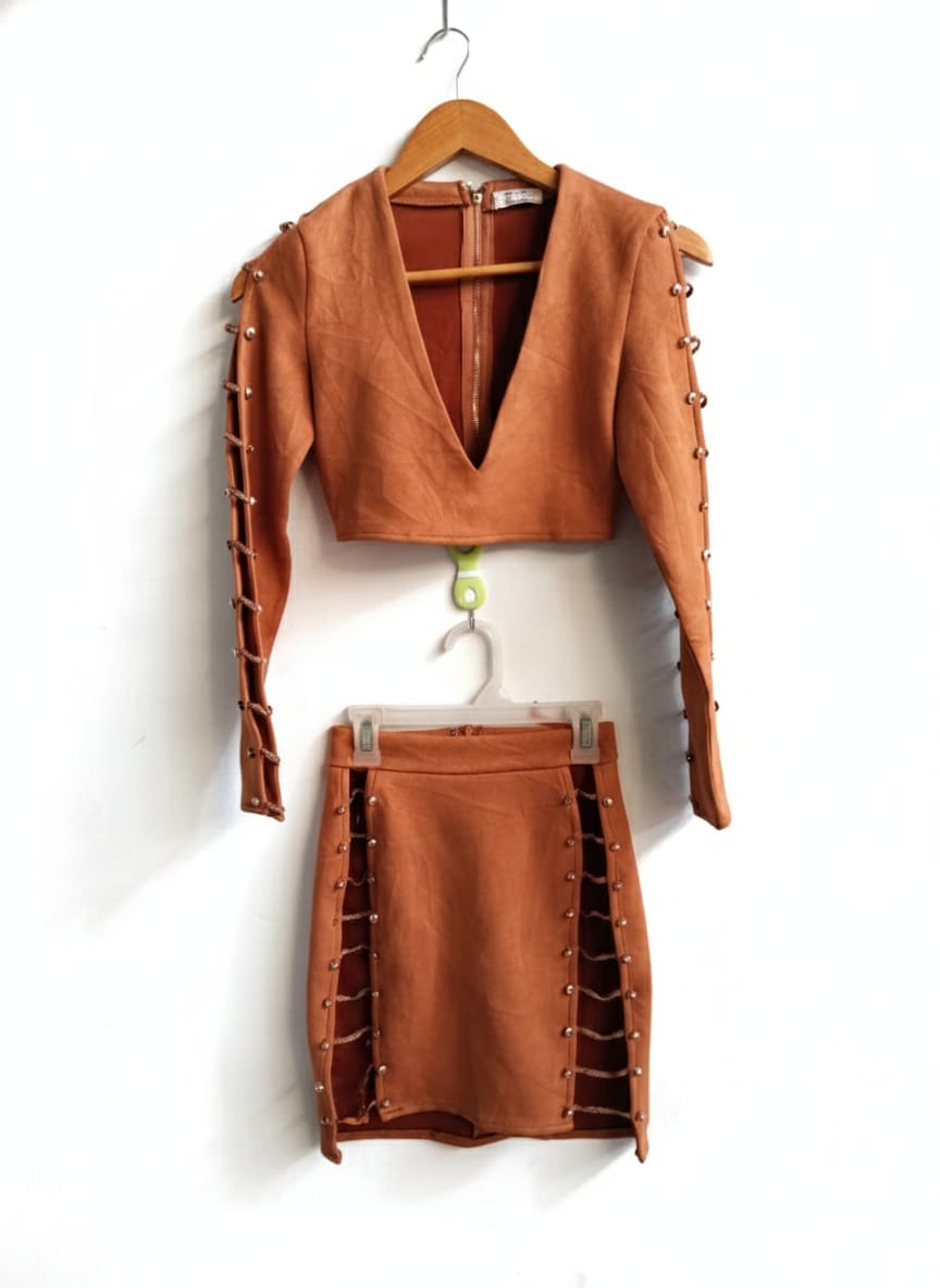 OHPOLLY.COM|S|BUST 15|SAUDE TWO-PIECE SET (CROP TOP AND MINI SKIRT)