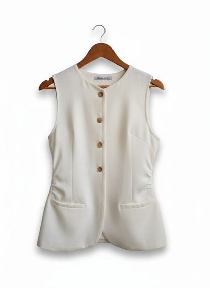 AMY ENJOY LIFE|M|BUST 17|CREAM TAILORED SLEEVELESS VEST WITH POCKETS