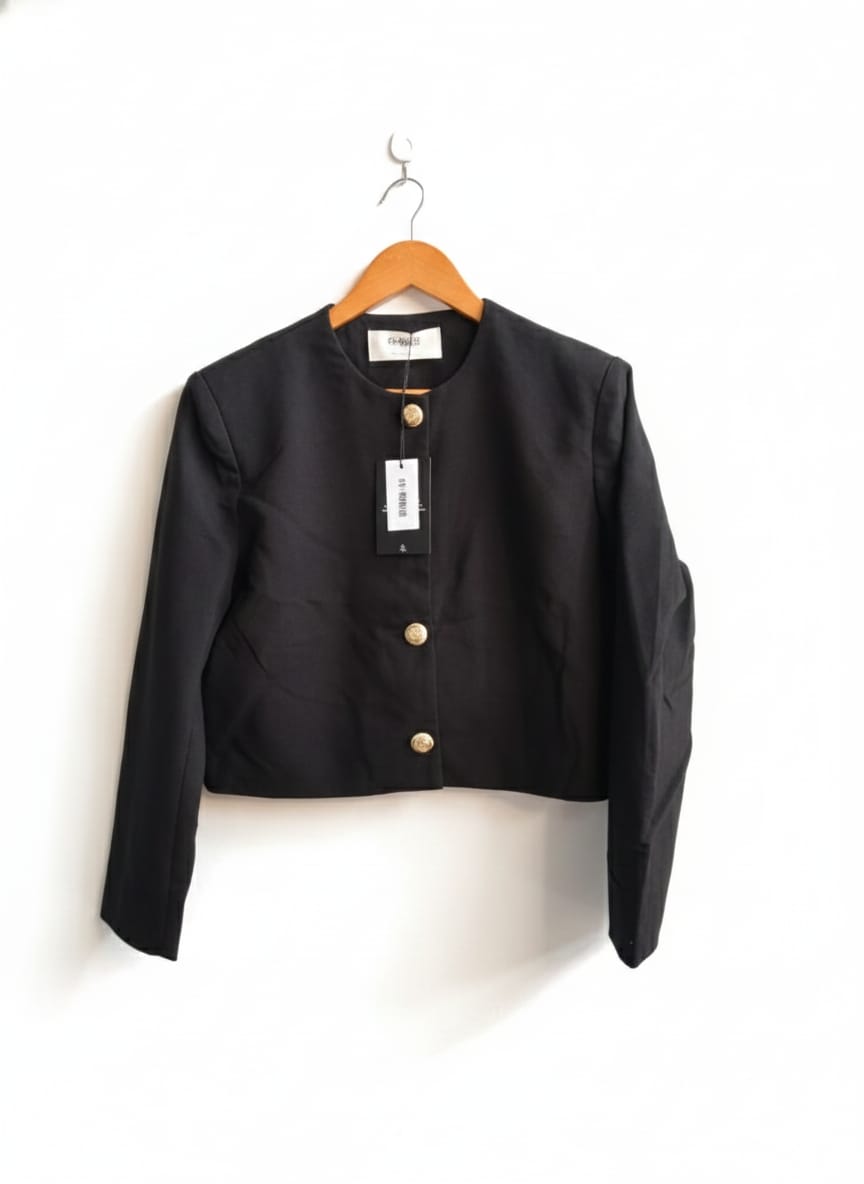 4TH RECKLESS|XS|BUST 22|BLACK CROPPED JACKET WITH GOLD BUTTONS
