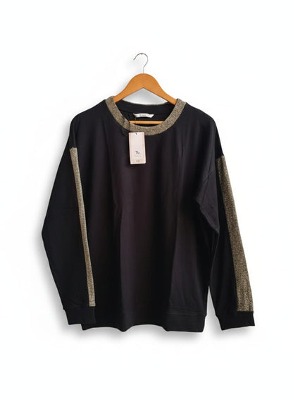 TU WOMAN|XL|BUST 24|BLACK LONG SLEEVE SWEATSHIRT WITH METALLIC TRIM