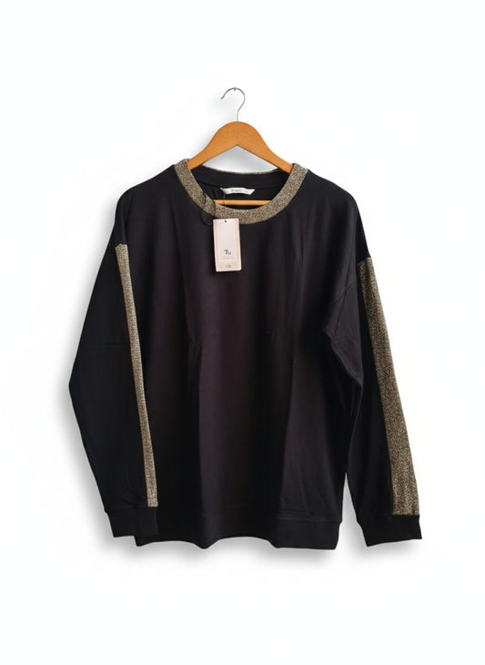 TU WOMAN|XL|BUST 24|BLACK LONG SLEEVE SWEATSHIRT WITH METALLIC TRIM
