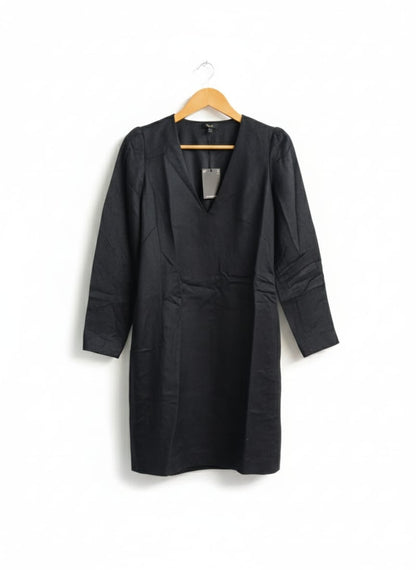 MASSIMO DUTTI|S|BUST 18|BLACK V-NECK LONG SLEEVE DRESS