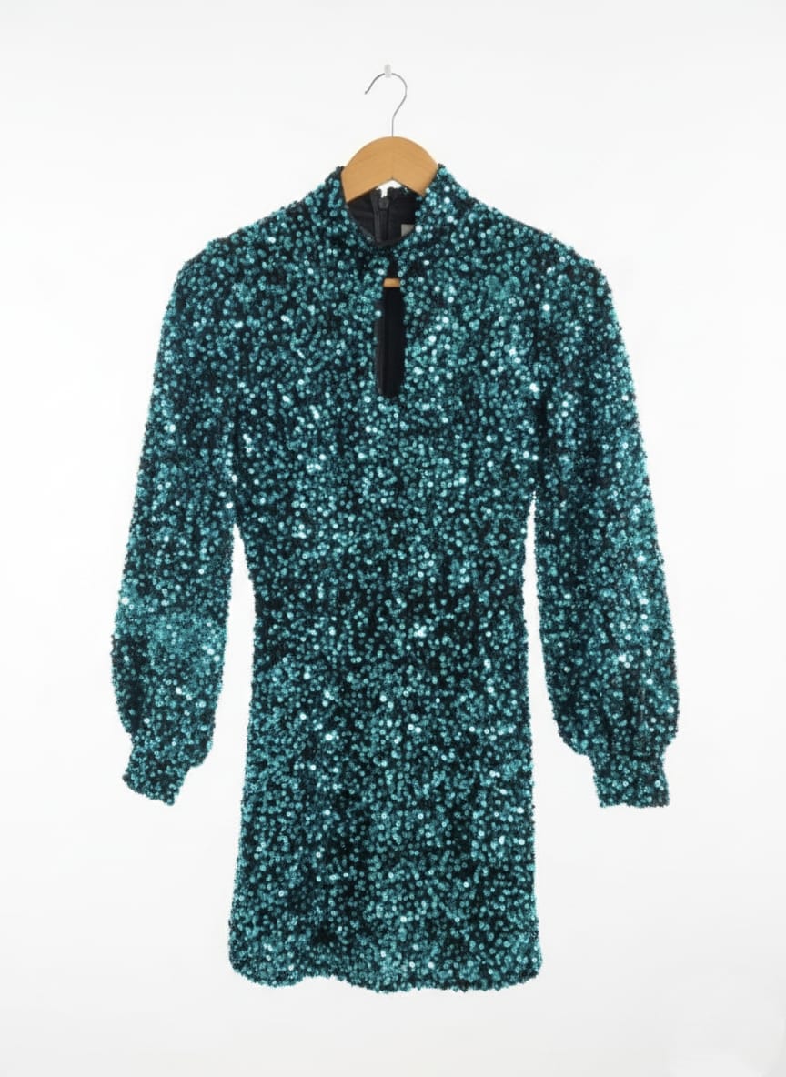 WAREHOUSE|S|BUST 17|Velvet Sequin Keyhole Front Mini Dress