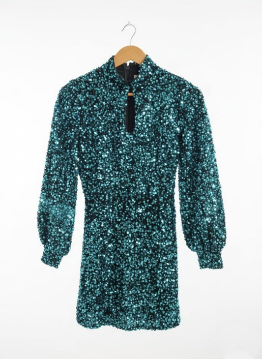 WAREHOUSE|S|BUST 17|Velvet Sequin Keyhole Front Mini Dress