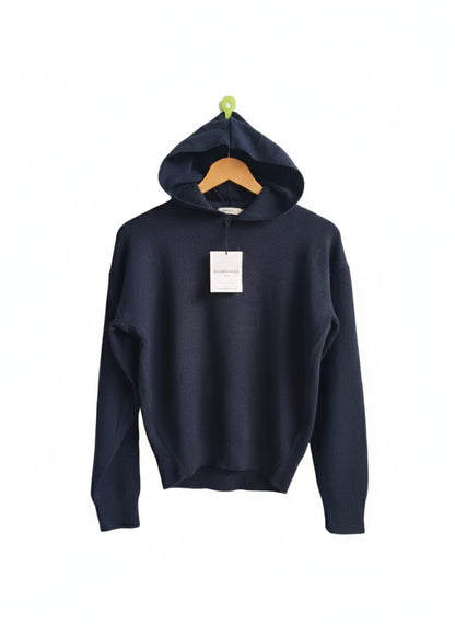 GLAMOROUS|XS/S|BUST 24|Unisex Ribbed Cashmere Hoodie in Navy Blue