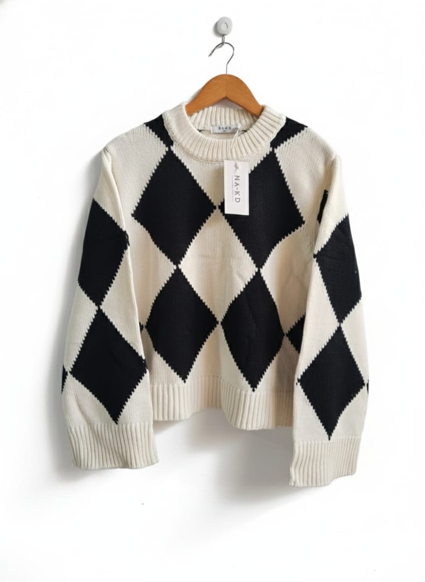 NAKD|S/M|BUST 20|Oversized Checkered Knitted Sweater
