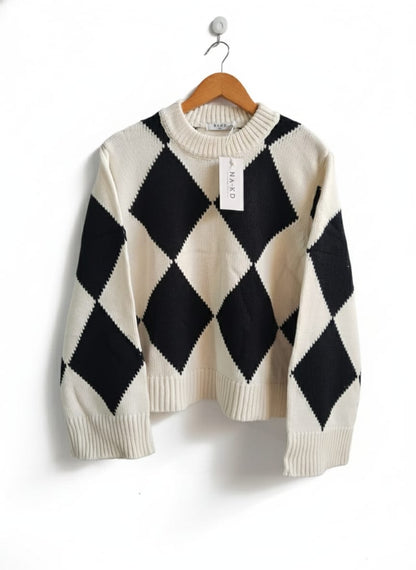 NAKD|S/M|BUST 20|Oversized Checkered Knitted Sweater
