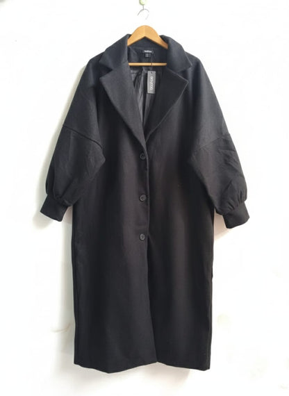 BOOHOO|M/L|BUST 29|BLACK BALLOON SLEEVE OVERSIZED WOOL LOOK COAT