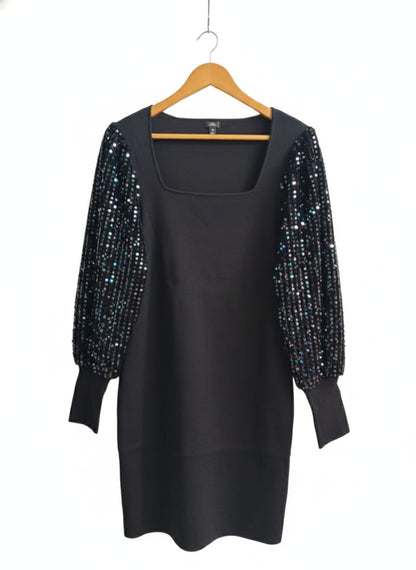 BLACK LONG PUFF SLEEVE MINI DRESS