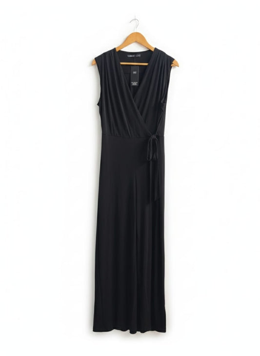 MARK&SPENCER|L/XL|BUST 16|BLACK SLEEVELESS FAUX WRAP KNIT MAXI DRESS