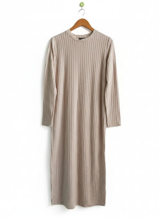 SHEIN|M|BUST 19|BEIGE RIBBED-KNIT MAXI DRESS