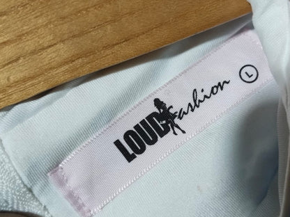 LOUD FASHION|L|BUST 18|SEQUINNED CROPPED JACKET AND MINI SKIRT CO-ORD SET WITH WHITE FEATHER