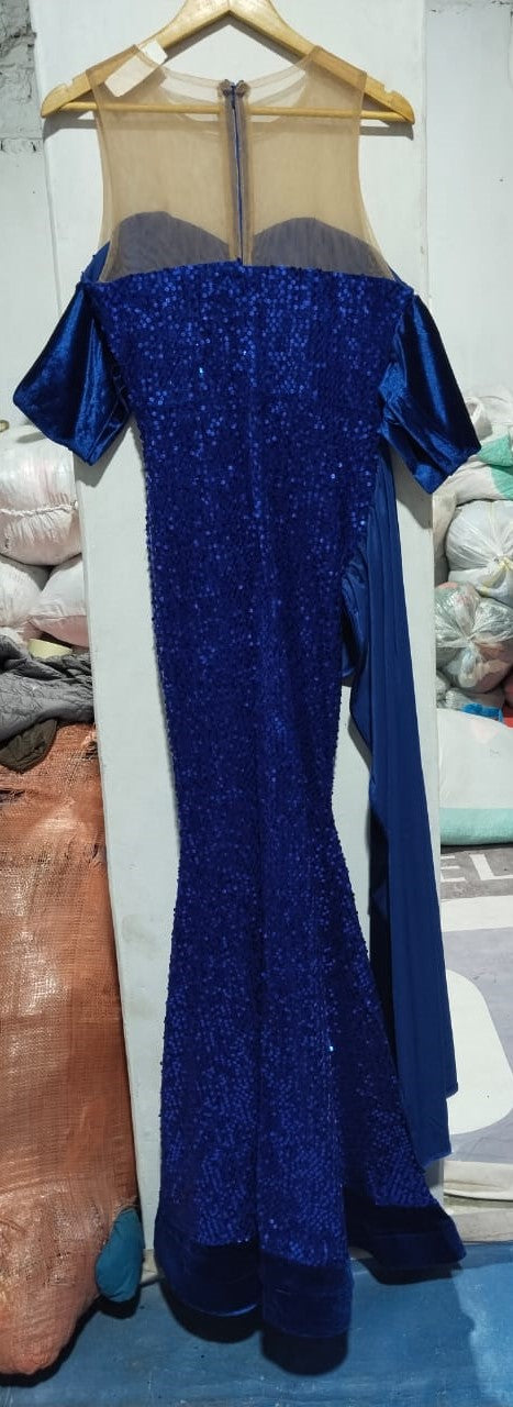 ABIYE PLUS|S/M|BUST 18|BLUE VELVET AND SEQUIN MERMAID FORMAL GOWN