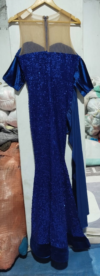 ABIYE PLUS|S/M|BUST 18|BLUE VELVET AND SEQUIN MERMAID FORMAL GOWN
