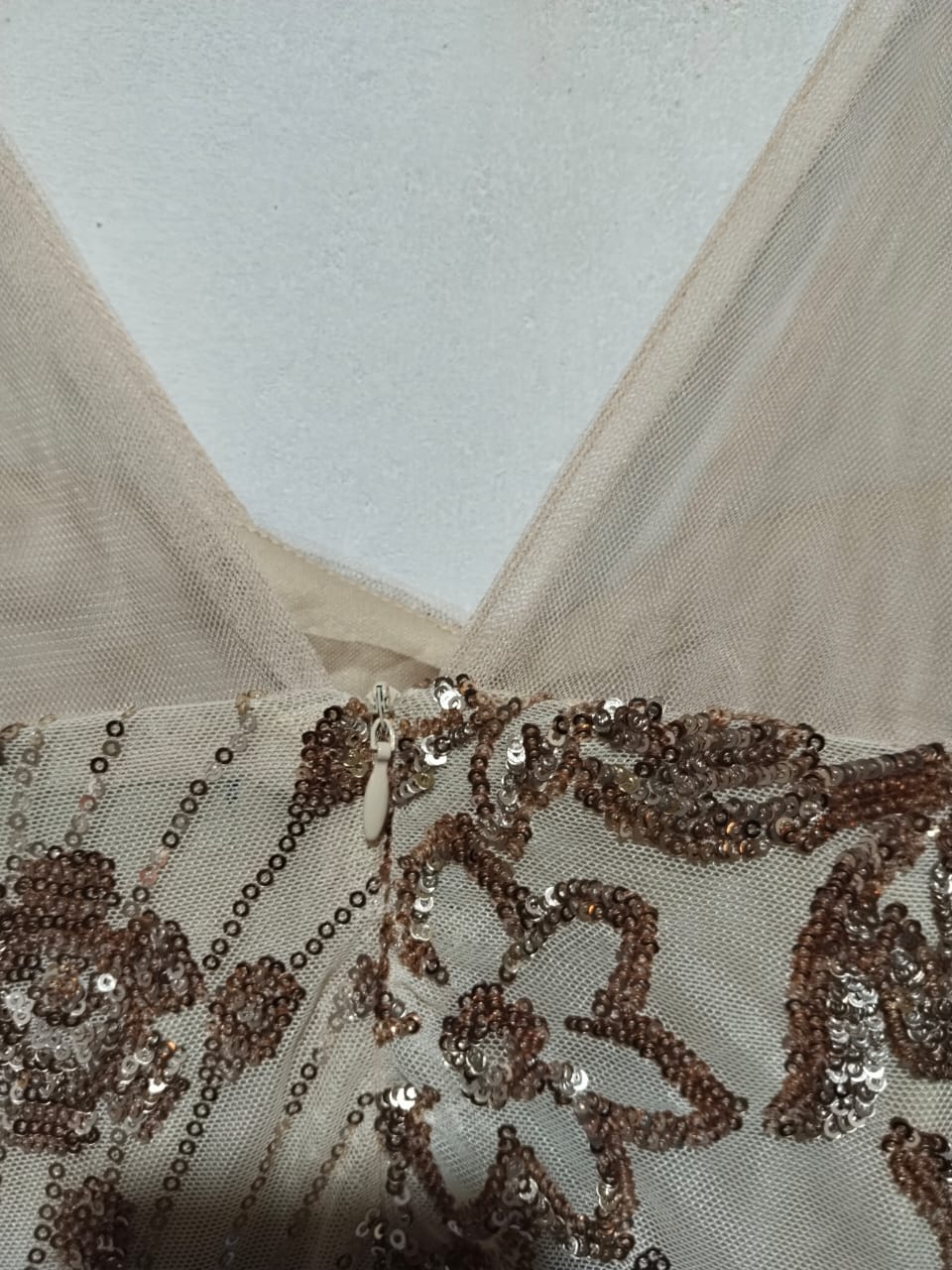 SHEIN |XL|BUST 19|GOLD BEADED MERMAID GOWN WITH ILLUSION NECKLINE