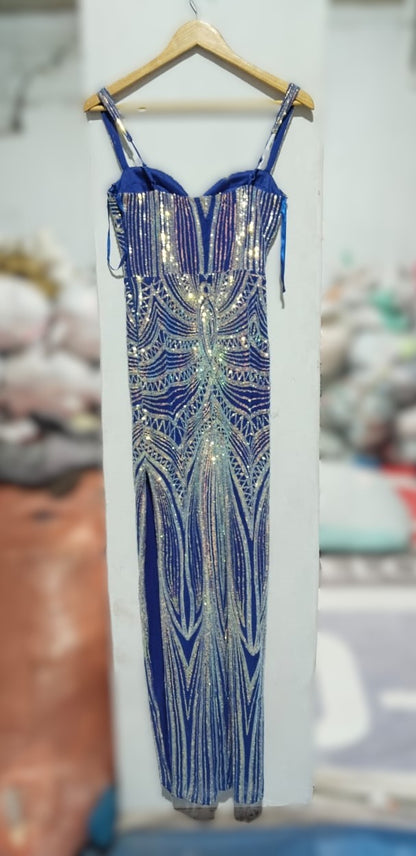 WINDSOR|S|BUST 14|BLUE BEADED MERMAID FORMAL GOWN