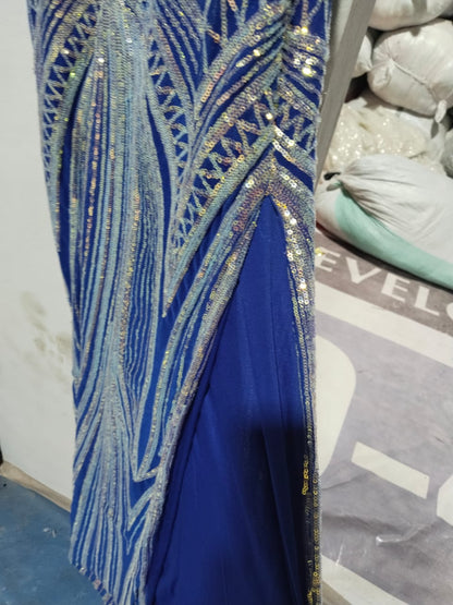 WINDSOR|S|BUST 14|BLUE BEADED MERMAID FORMAL GOWN