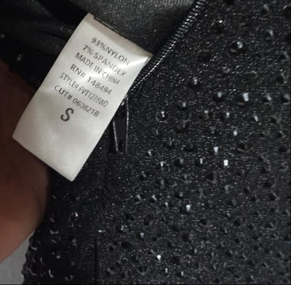 WINDSOR|S|BUST 11|BLACK SEQUIN CORSET MAXI DRESS WITH HIGH SLIT