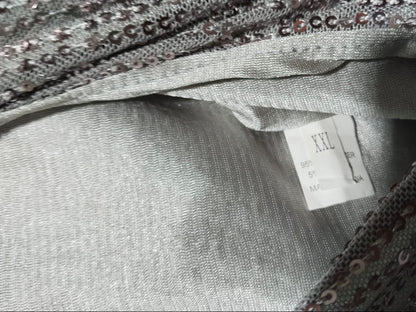 SILVER SEQUIN LONG SLEEVE WIDE LEG JUMPSUIT|XXL|BUST 20