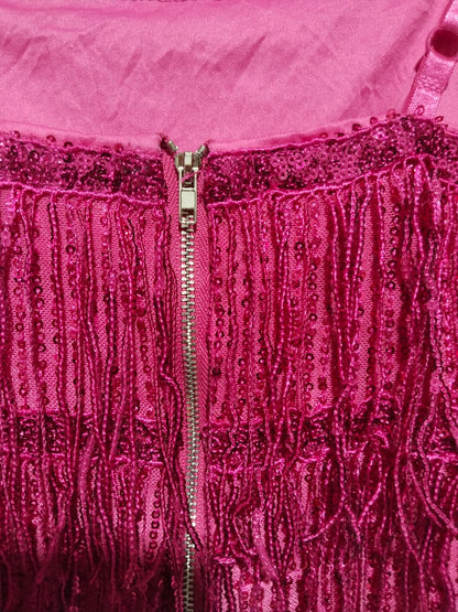SHEIN|XS|BUST 14|FUCHSIA PINK FRINGE SEQUIN MINI DRESS