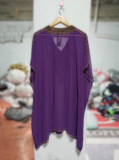 KOHINOOR FASHION|FREE SIZE|PURPLE KAFTAN TOP WITH GOLD BEAD EMBELLISHMENTS