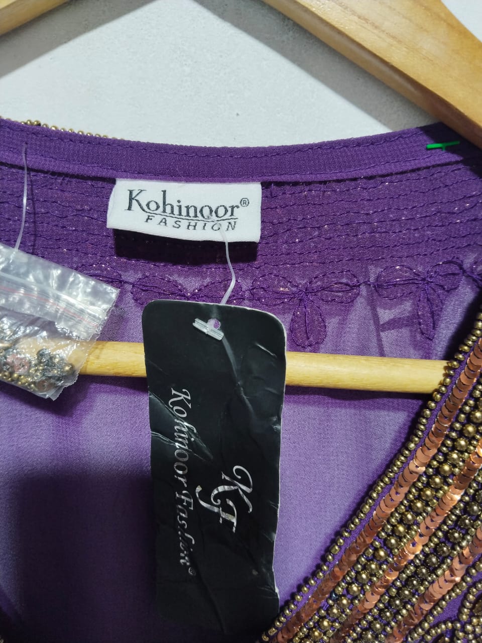 KOHINOOR FASHION|FREE SIZE|PURPLE KAFTAN TOP WITH GOLD BEAD EMBELLISHMENTS