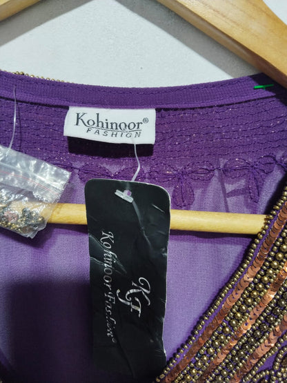 KOHINOOR FASHION|FREE SIZE|PURPLE KAFTAN TOP WITH GOLD BEAD EMBELLISHMENTS