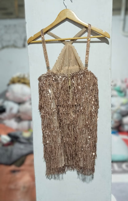 BRONX&BANCO|S/M|BUST 15|ISLE SEQUIN FRINGE MINI DRESS