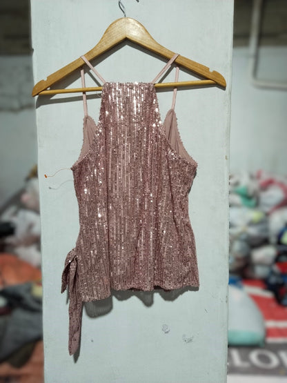 LULUS|S|BUST 17|SHINING STYLE PINK SEQUIN WRAP CAMI TOP