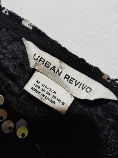 URBAN REVIVO|M|BLACK AND SILVER SEQUIN ONE SHOULDER CO-ORD SET