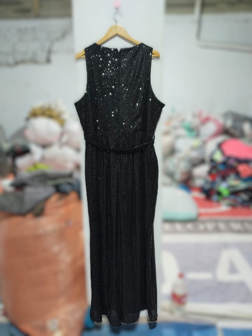 CITY CHICK|L/XL|BUST 21|BLACK SEQUIN SLEEVELESS WIDE LEG JUMPSUIT