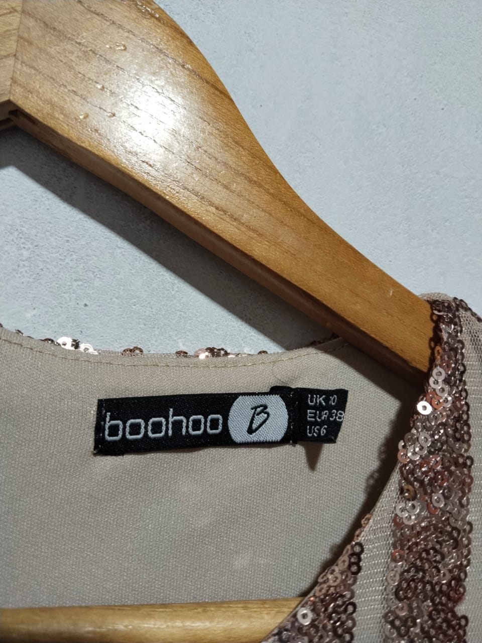 BOOHOO|M|BUST 16|ROSE GOLD SEQUIN LONG SLEEVE MINI DRESS