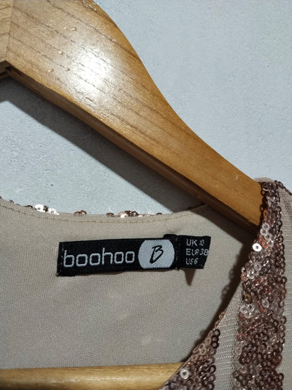 BOOHOO|M|BUST 16|ROSE GOLD SEQUIN LONG SLEEVE MINI DRESS