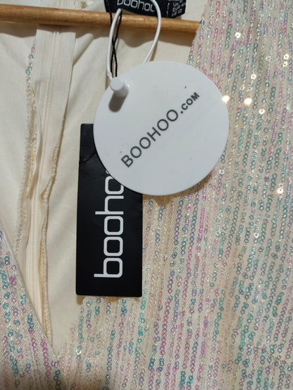 BOOHOO|XL|BUST 18|PLUS SEQUIN PLUNGE TIERED SKATER DRESS