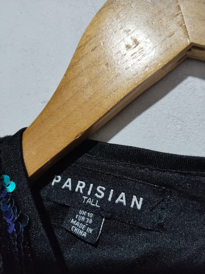 PARISIAN|M|BUST 15|QUIZ GREEN BLACK ALL OVER SEQUIN BODYCON DRESS
