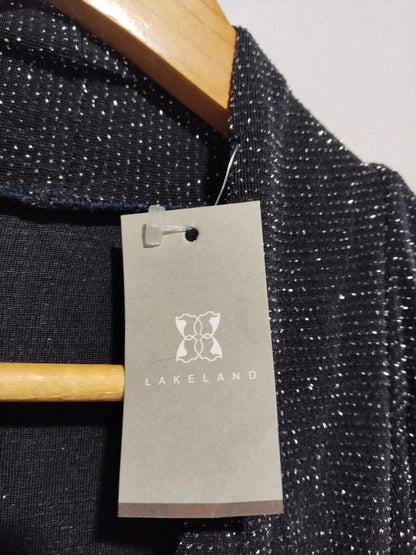 LAKELAND|S/M|BUST 15|BLACK SLEEVELESS METALLIC LONGLINE CARDIGAN