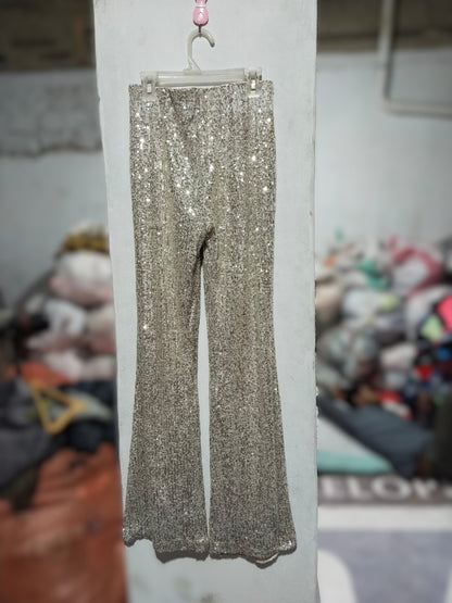 OLD NAVY|XS|WAIST 24|SILVER SEQUIN FLARED TROUSERS