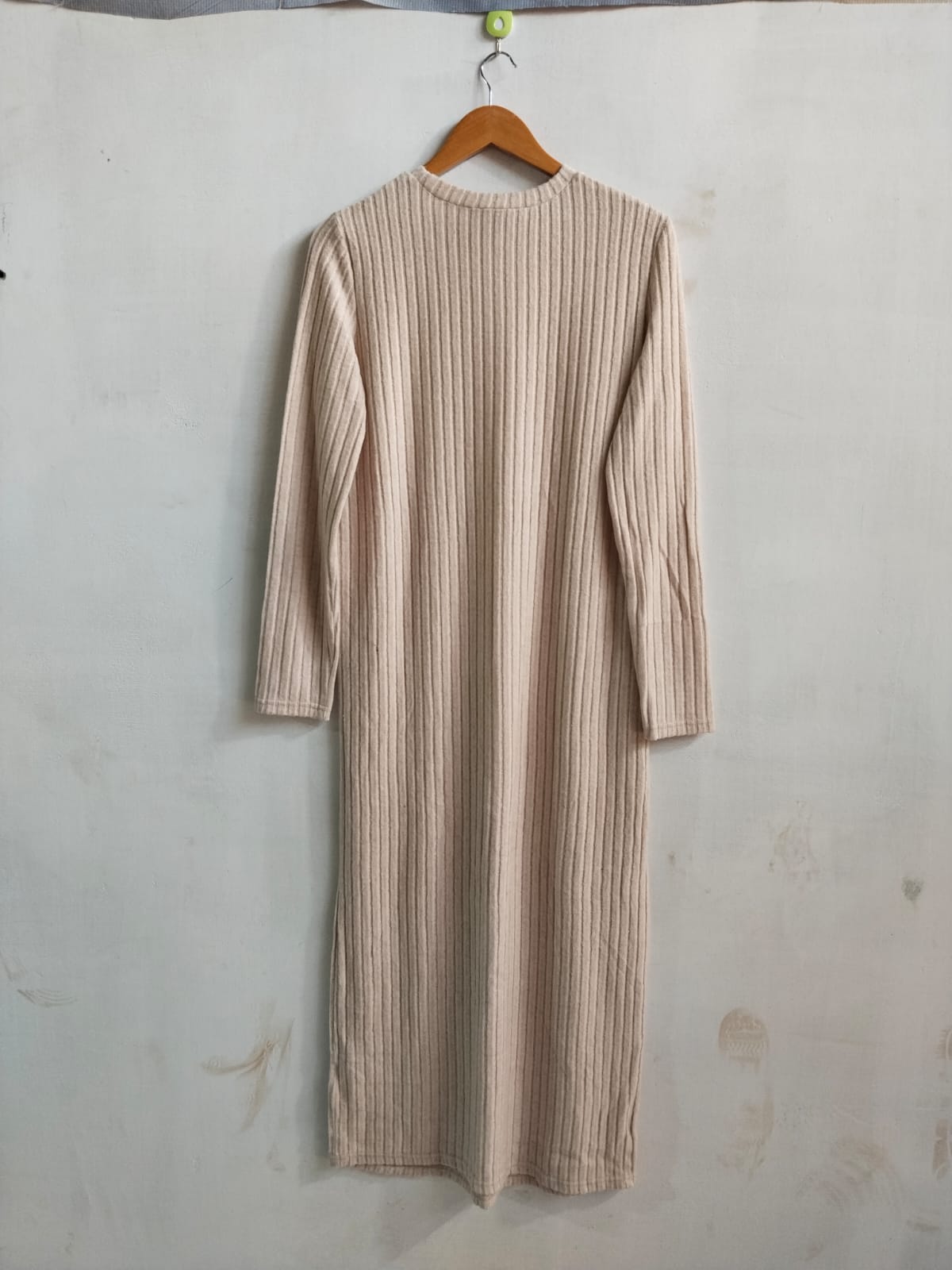 SHEIN|M|BUST 19|BEIGE RIBBED-KNIT MAXI DRESS