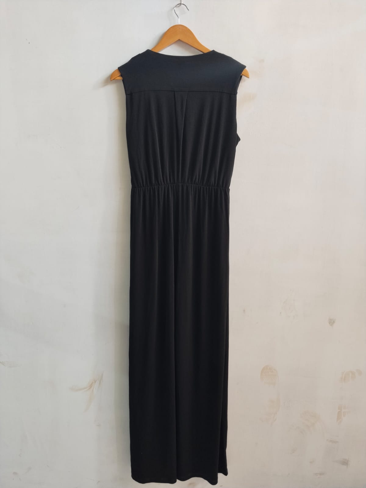 MARK&SPENCER|L/XL|BUST 16|BLACK SLEEVELESS FAUX WRAP KNIT MAXI DRESS