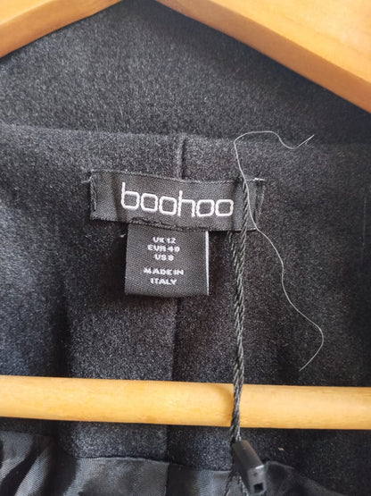 BOOHOO|M/L|BUST 29|BLACK BALLOON SLEEVE OVERSIZED WOOL LOOK COAT