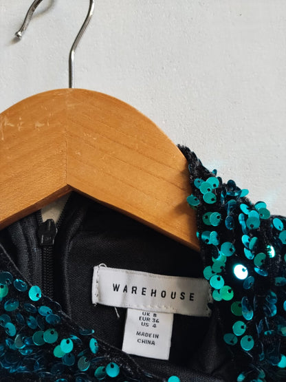 WAREHOUSE|S|BUST 17|Velvet Sequin Keyhole Front Mini Dress