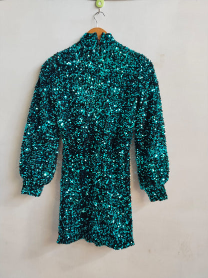 WAREHOUSE|S|BUST 17|Velvet Sequin Keyhole Front Mini Dress