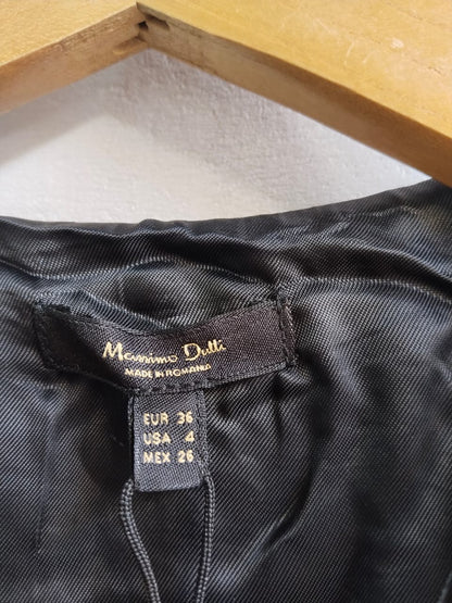 MASSIMO DUTTI|S|BUST 18|BLACK V-NECK LONG SLEEVE DRESS