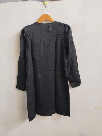 MASSIMO DUTTI|S|BUST 18|BLACK V-NECK LONG SLEEVE DRESS