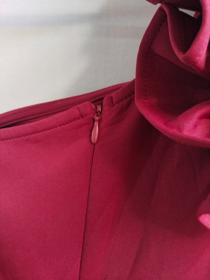 LADYCE|XS|BUST 13|RED SATIN ONE-SHOULDER MAXI DRESS