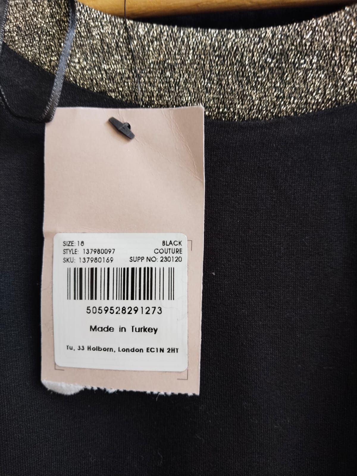 TU WOMAN|XL|BUST 24|BLACK LONG SLEEVE SWEATSHIRT WITH METALLIC TRIM