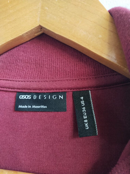 ASOS DESIGN|S|BUST 18|MAROON MOCK NECK RIBBED MIDI DRESS