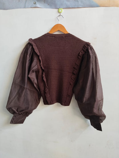 ZARA|L|BUST 16|ORGANZA COMBINATION SLEEVES KNIT TOP